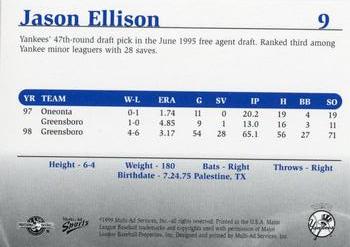 1999 Multi-Ad Tampa Yankees #9 Jason Ellison Back