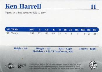 1999 Multi-Ad Tampa Yankees #11 Ken Harrell Back