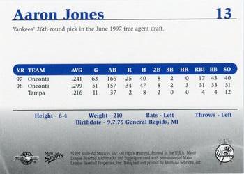 1999 Multi-Ad Tampa Yankees #13 Aaron Jones Back