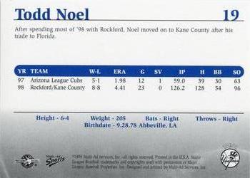 1999 Multi-Ad Tampa Yankees #19 Todd Noel Back