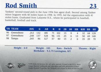 1999 Multi-Ad Tampa Yankees #23 Rod Smith Back