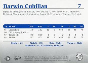 1999 Multi-Ad Tampa Yankees Update #7 Darwin Cubillan Back