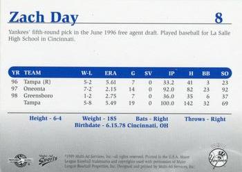 1999 Multi-Ad Tampa Yankees Update #8 Zach Day Back