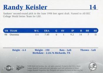 1999 Multi-Ad Tampa Yankees Update #14 Randy Keisler Back