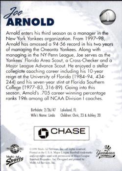 1999 Multi-Ad Staten Island Yankees #1 Joe Arnold Back