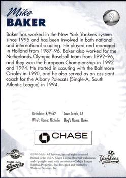 1999 Multi-Ad Staten Island Yankees #2 Mike Baker Back