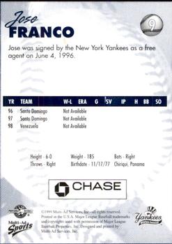 1999 Multi-Ad Staten Island Yankees #9 Jose Franco Back