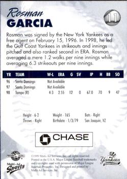 1999 Multi-Ad Staten Island Yankees #11 Rosman Garcia Back