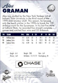 1999 Multi-Ad Staten Island Yankees #12 Alex Graman Back