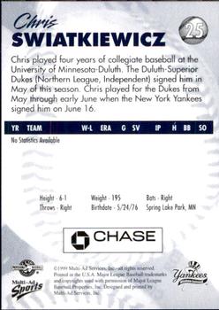1999 Multi-Ad Staten Island Yankees #25 Chris Swiatkiewicz Back