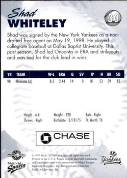 1999 Multi-Ad Staten Island Yankees #30 Shad Whiteley Back