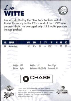 1999 Multi-Ad Staten Island Yankees #32 Lou Witte Back