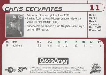 1999 Multi-Ad South Bend Silver Hawks #11 Chris Cervantes Back