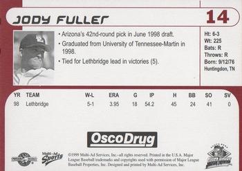 1999 Multi-Ad South Bend Silver Hawks #14 Jody Fuller Back