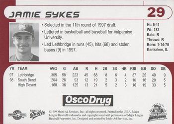 1999 Multi-Ad South Bend Silver Hawks #29 Jamie Sykes Back