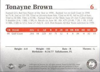1999 Multi-Ad South Atlantic League Top Prospects #6 Tonayne Brown Back
