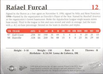1999 Multi-Ad South Atlantic League Top Prospects #12 Rafael Furcal Back