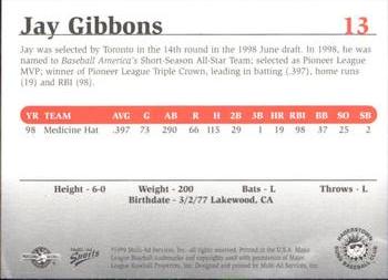 1999 Multi-Ad South Atlantic League Top Prospects #13 Jay Gibbons Back