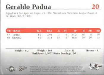 1999 Multi-Ad South Atlantic League Top Prospects #20 Geraldo Padua Back