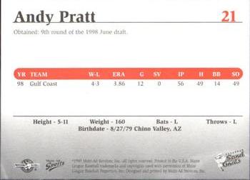 1999 Multi-Ad South Atlantic League Top Prospects #21 Andy Pratt Back