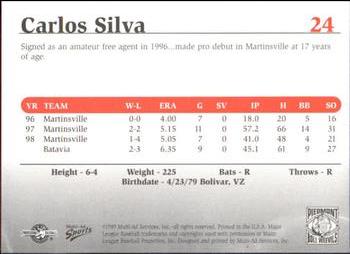 1999 Multi-Ad South Atlantic League Top Prospects #24 Carlos Silva Back