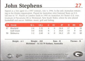1999 Multi-Ad South Atlantic League Top Prospects #27 John Stephens Back