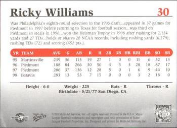 1999 Multi-Ad South Atlantic League Top Prospects #30 Ricky Williams Back