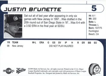1999 Multi-Ad Peoria Chiefs #5 Justin Brunette Back