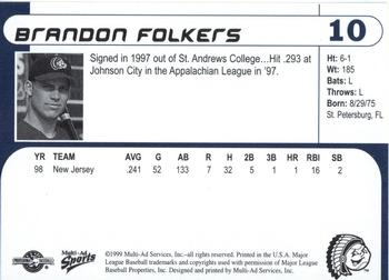 1999 Multi-Ad Peoria Chiefs #10 Brandon Folkers Back