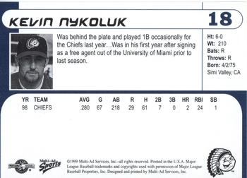 1999 Multi-Ad Peoria Chiefs #18 Kevin Nykoluk Back