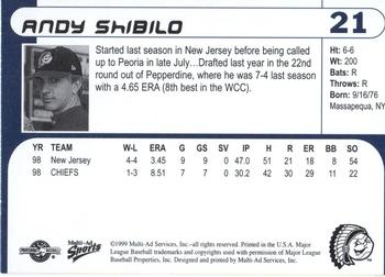 1999 Multi-Ad Peoria Chiefs #21 Andy Shibilo Back