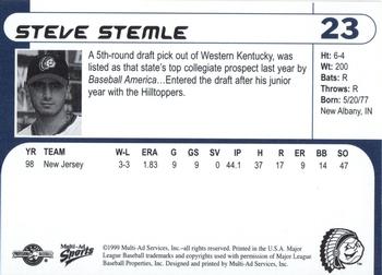 1999 Multi-Ad Peoria Chiefs #23 Steve Stemle Back