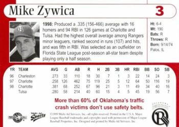 1999 Multi-Ad Oklahoma RedHawks #3 Mike Zywica Back