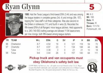 1999 Multi-Ad Oklahoma RedHawks #5 Ryan Glynn Back