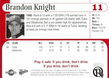 1999 Multi-Ad Oklahoma RedHawks #11 Brandon Knight Back