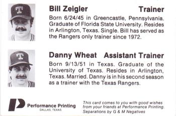 1986 Performance Printing Texas Rangers #NNO Bill Zeigler / Danny Wheat Back