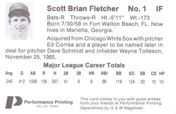 1986 Performance Printing Texas Rangers #NNO Scott Fletcher Back