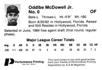 1986 Performance Printing Texas Rangers #NNO Oddibe McDowell Back