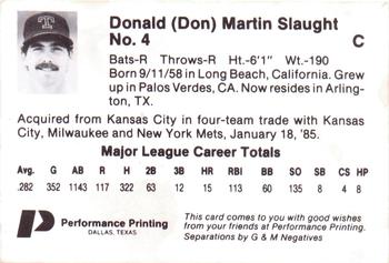 1986 Performance Printing Texas Rangers #NNO Don Slaught Back