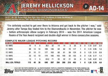 2015 Topps Arizona Diamondbacks #AD-14 Jeremy Hellickson Back