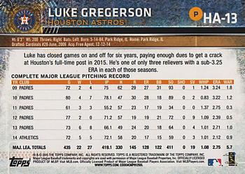 2015 Topps Houston Astros #HA-13 Luke Gregerson Back