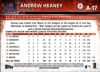 2015 Topps Los Angeles Angels #A-17 Andrew Heaney Back
