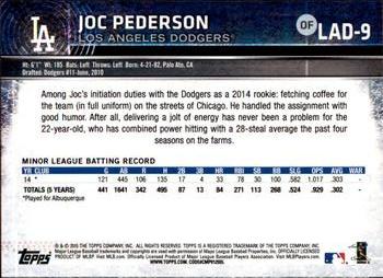 2015 Topps Los Angeles Dodgers #LAD9 Joc Pederson Back