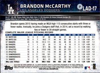 2015 Topps Los Angeles Dodgers #LAD17 Brandon McCarthy Back