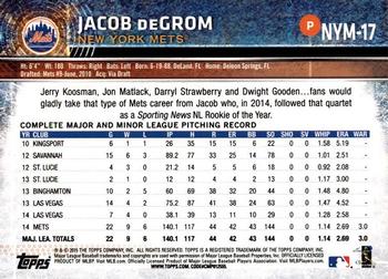 2015 Topps New York Mets #NYM-17 Jacob deGrom Back