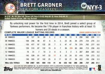 2015 Topps New York Yankees #NYY-3 Brett Gardner Back