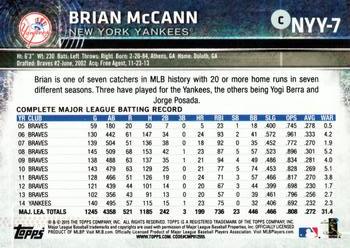 2015 Topps New York Yankees #NYY-7 Brian McCann Back