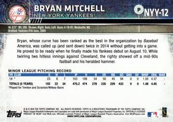 2015 Topps New York Yankees #NYY-12 Bryan Mitchell Back
