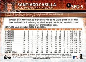 2015 Topps San Francisco Giants #SFG-5 Santiago Casilla Back