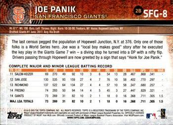 2015 Topps San Francisco Giants #SFG-8 Joe Panik Back